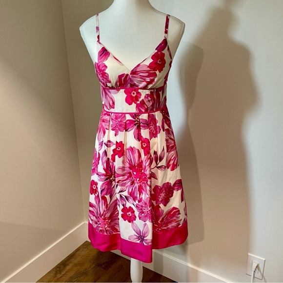 Vintage Guess Y2K Silk Babydoll Sundress Pink Floral Fit and Flare Size Small - Picture 1 of 12
